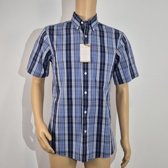 Roundtree & Yorke Gold Label Men's Shirt Size M Plaid Blue Slim Fit  (56) - Picture 2 of 10